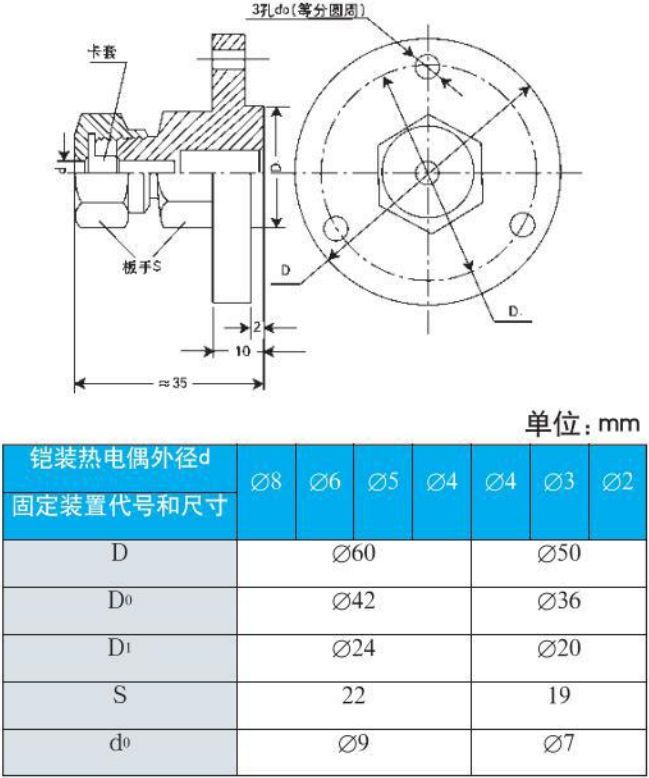 陶瓷热电偶法兰安装尺寸图